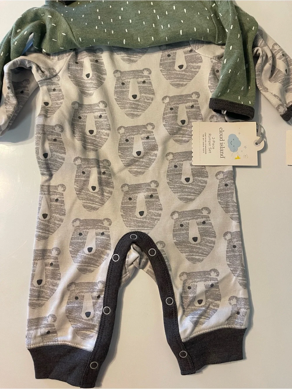 NWT- 2 piece-Organic Green Snap Baby One-Piece Romper